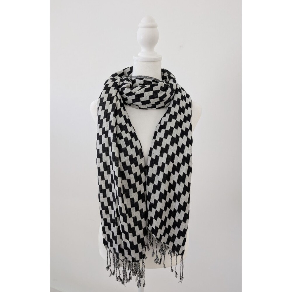 Harcour Valet Shawl Black White Geometric Houndstooth  Wrap Oversize 76”L x 27”